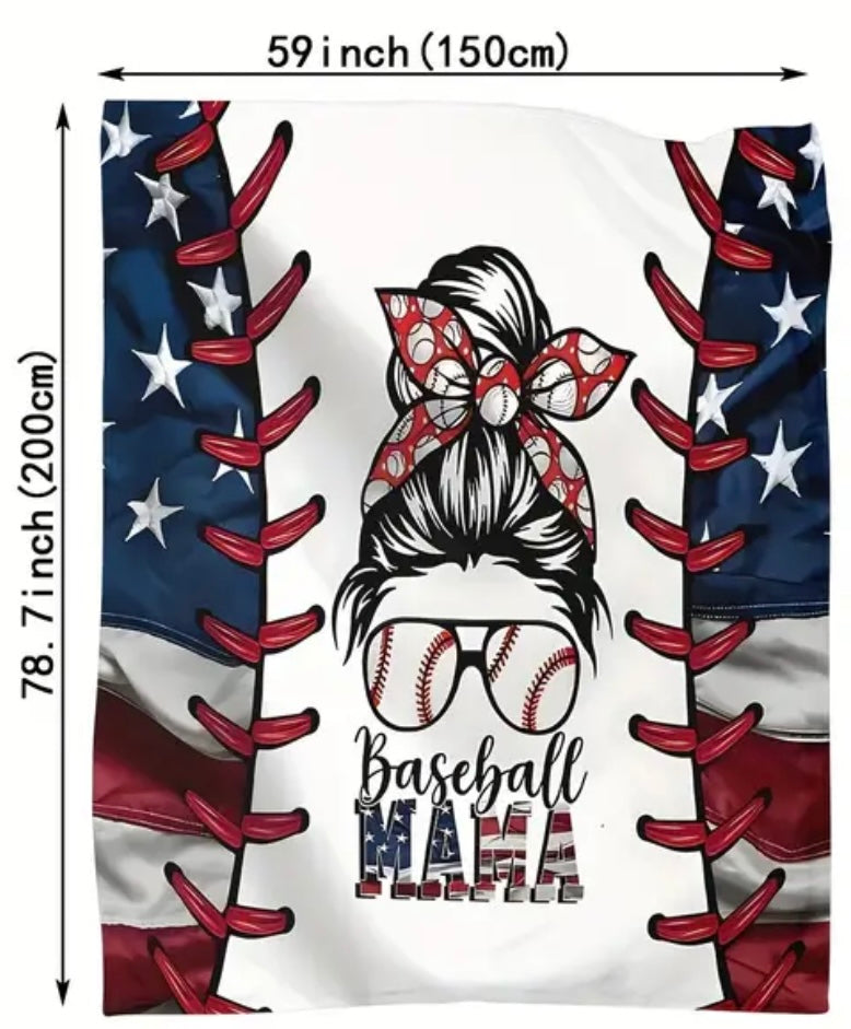 ‘Baseball Mama’ Flannel Blanket-Lightweight but Cozy Soft Blanket For Couch Bed Sofa Office Camping or Game