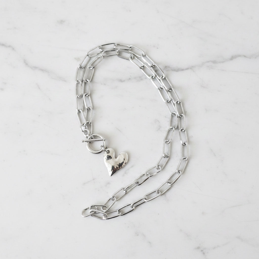 Heart Chain Link Necklace w/ Toggle Clasps