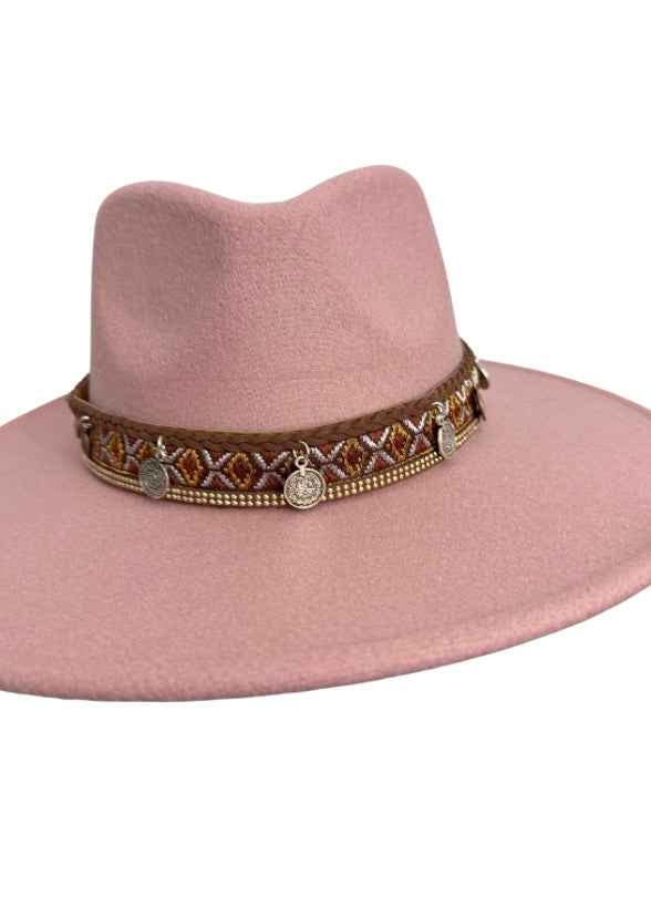 Light Pink Wide Brim Fedora Hat