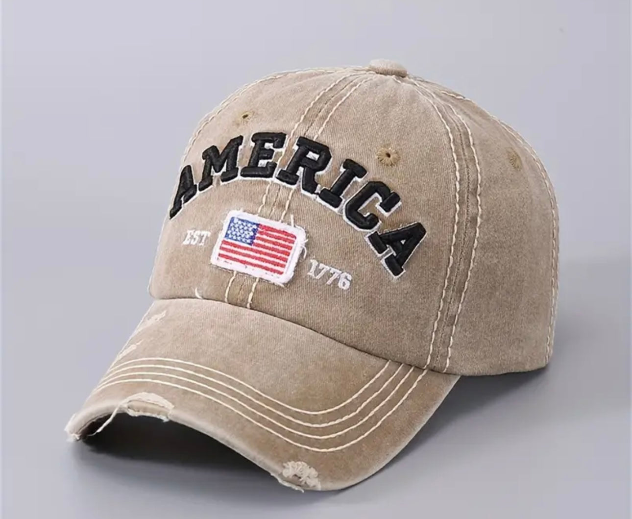 American Flag Embroidered Distressed and Adjustable Baseball Cap for Men or Women