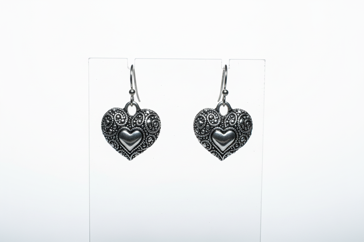 Silver-Tone Interlocking Heart Necklace & Earrings Set