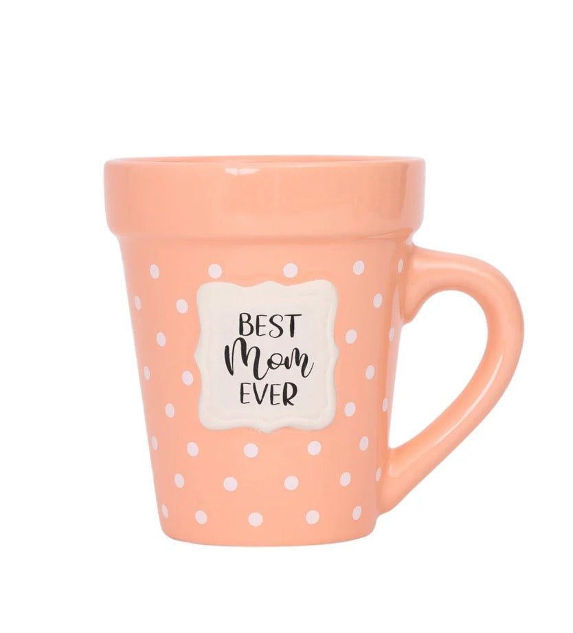 Flower Pot Mug “Best Mom Ever’ with saucer and spoon