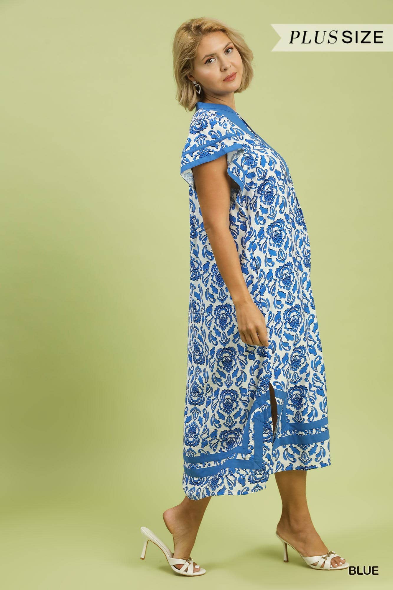 Plus Abstract Two Tone Print Midi Dress