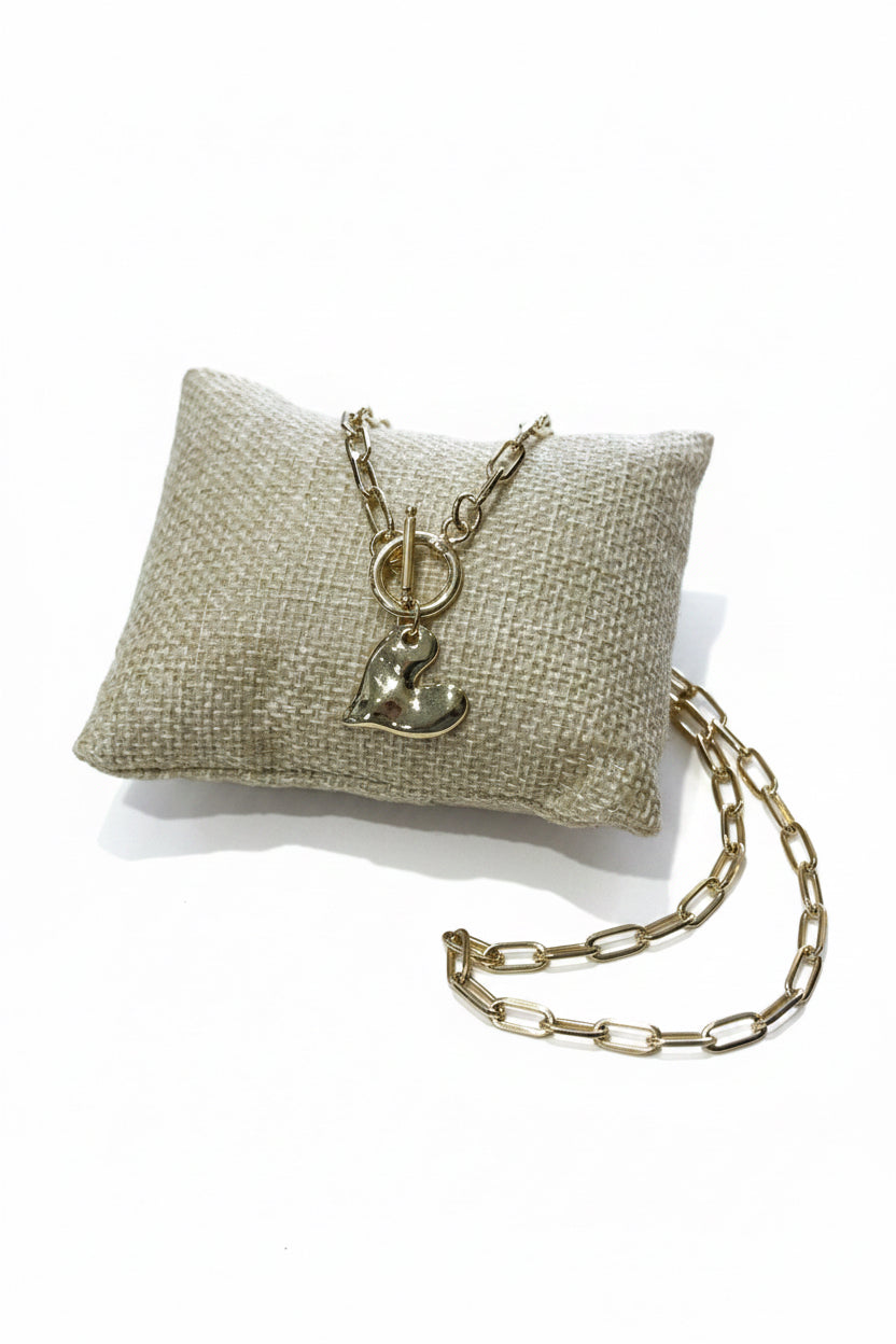 Heart Chain Link Necklace w/ Toggle Clasps