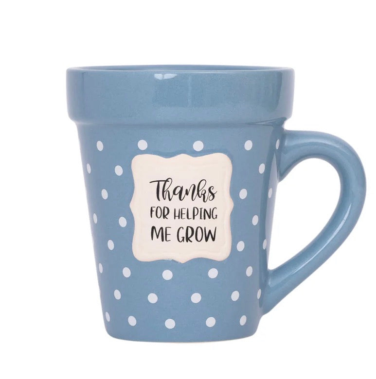Flower Pot Mug “Thanks for Helping me Grow” with saucer and spoon