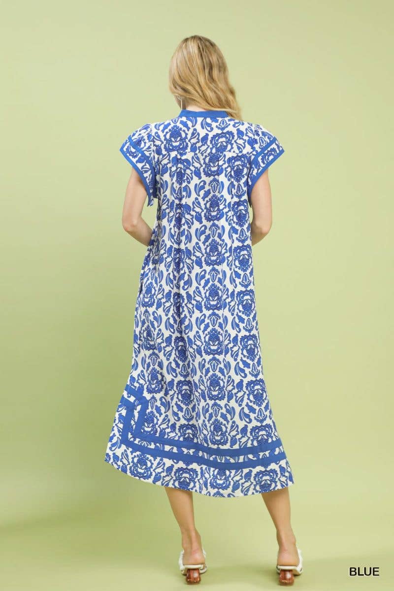 Abstract Two Tone Print Midi Dress