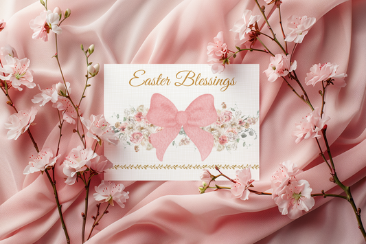 Easter Greeting Cards Customizable Spring Bow Printed Set of 5 Elegant Easter Notes Personalizable Greeting  Card with Message Inside