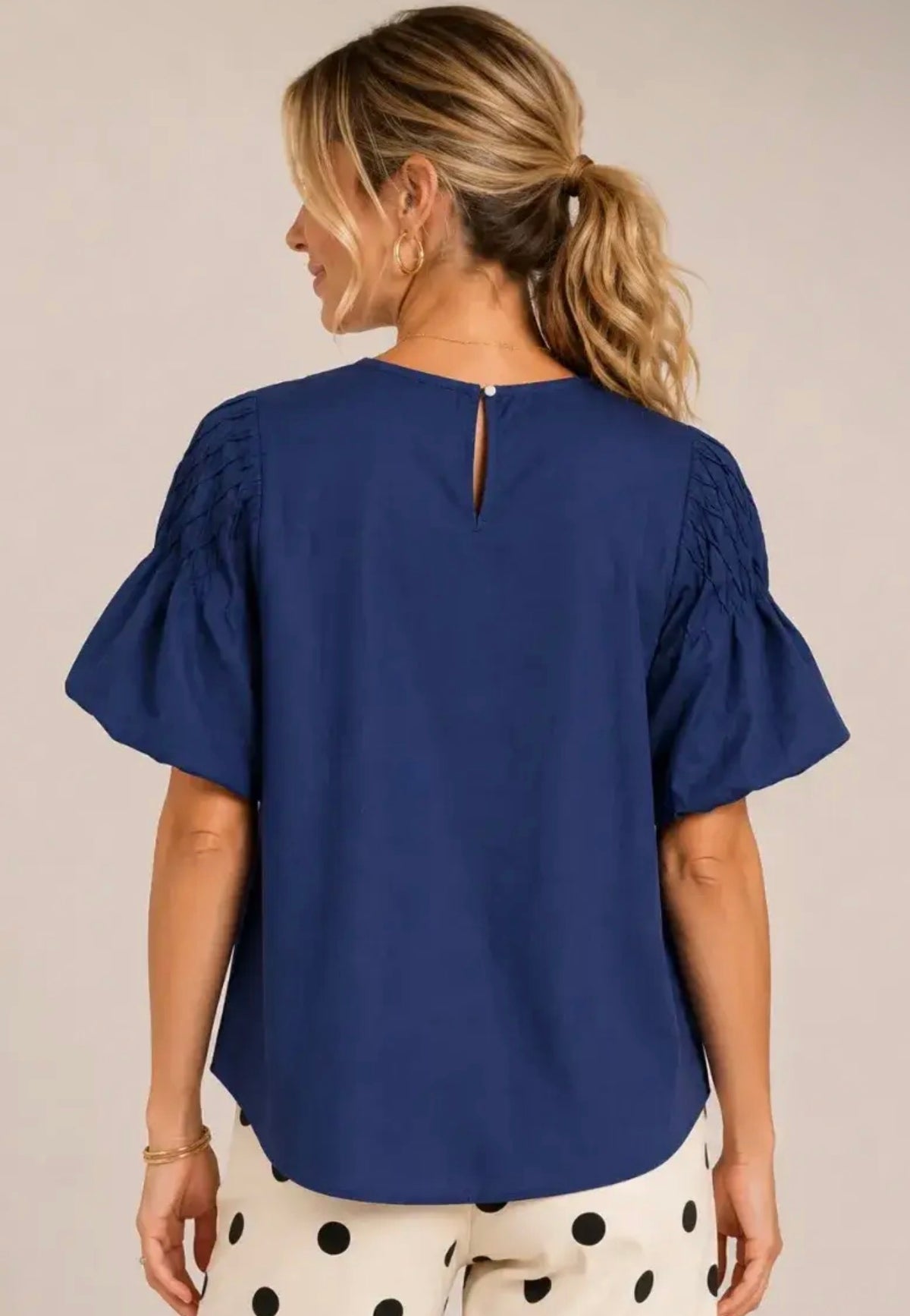 Tencel Puff Sleeve Smocked Yoke Blouse