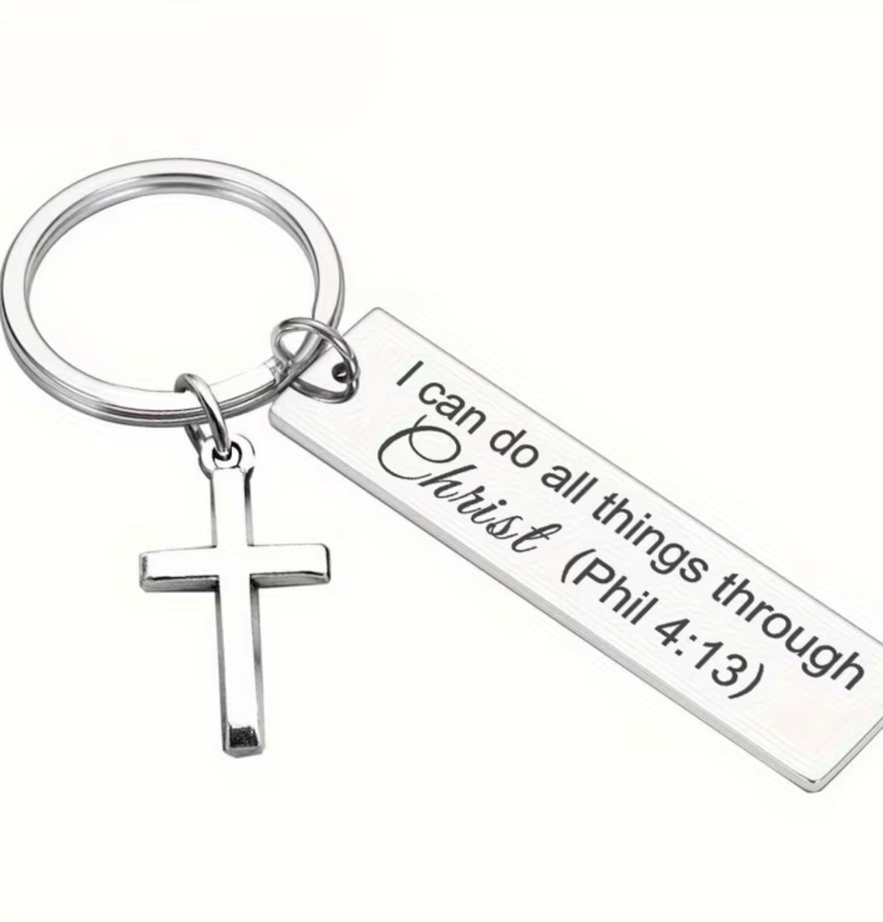 Silver Scripture Cross Keychain