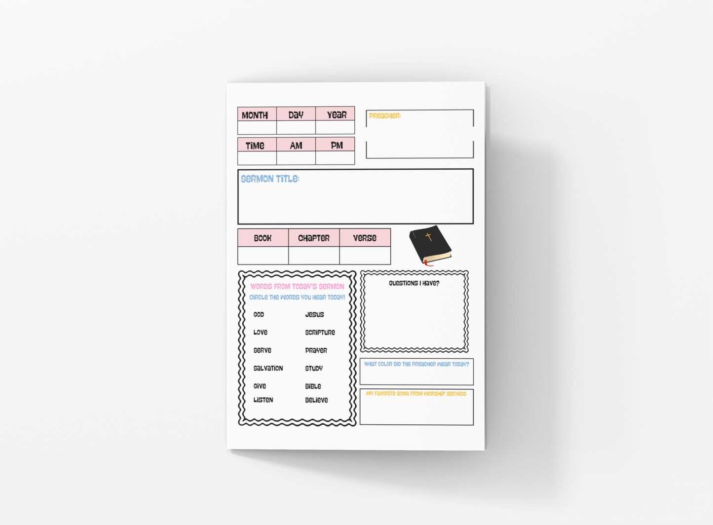 Sermon Notes Notebook For Kids Church Notebook Gift for Bible Study Notebook for Girls Note Taking for Christian Young Ladies