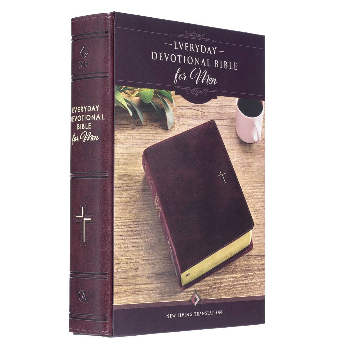Devotional Bible NLT for Men Faux Leather Walnut Brown Cross