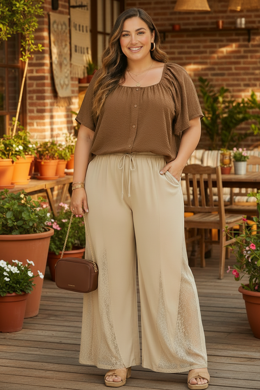 Plus Size Bubble Sleeve Button Front Blouse