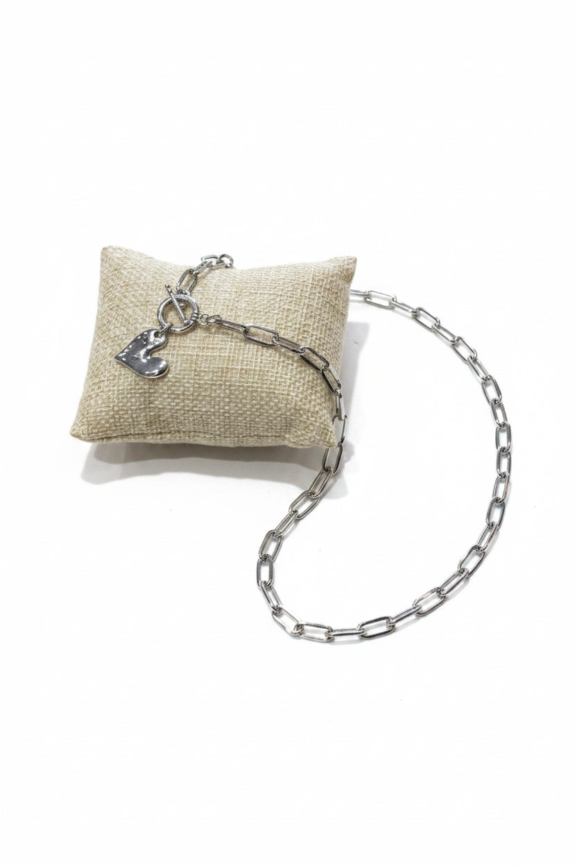 Heart Chain Link Necklace w/ Toggle Clasps