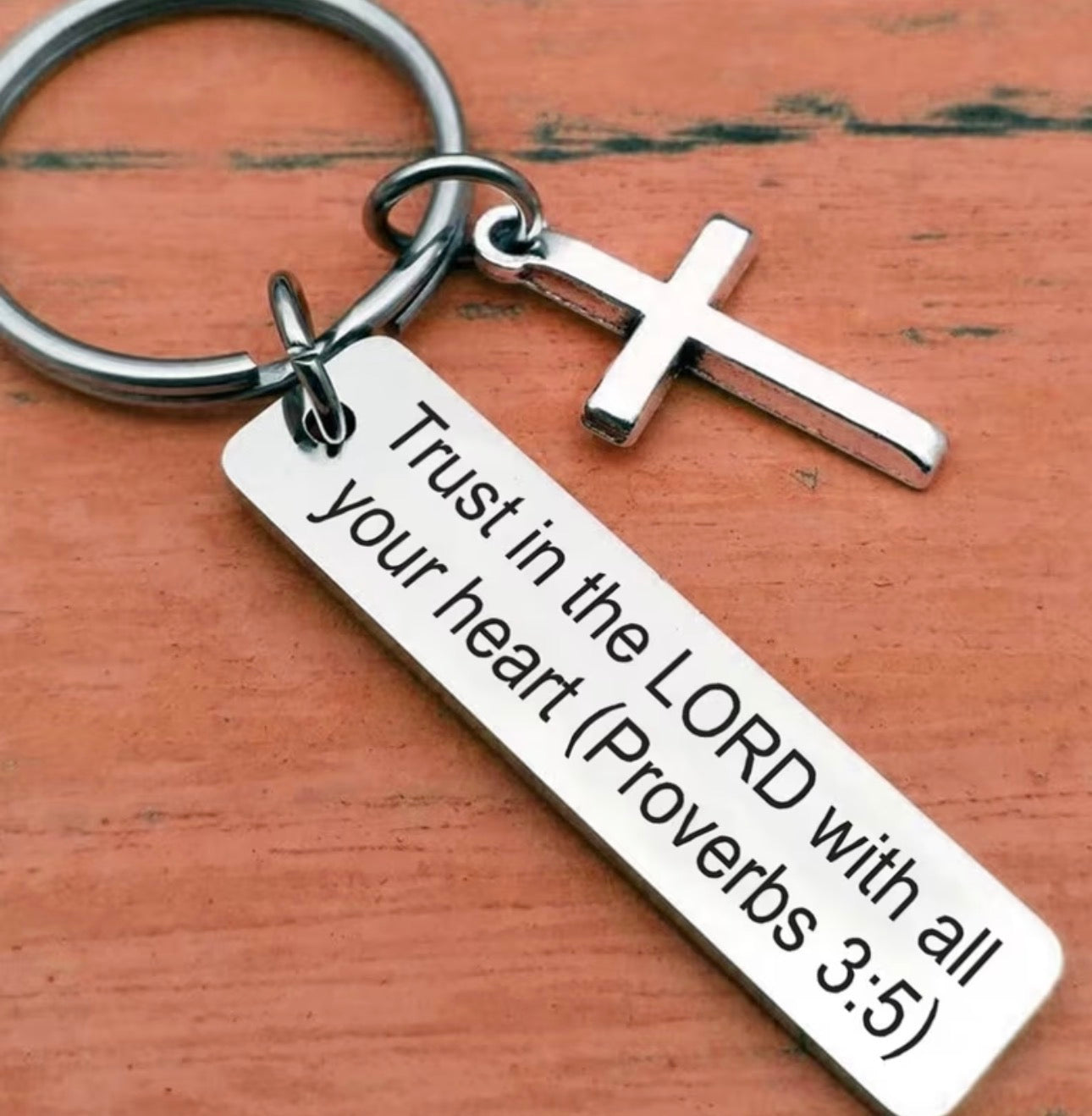 Silver Scripture Cross Keychain