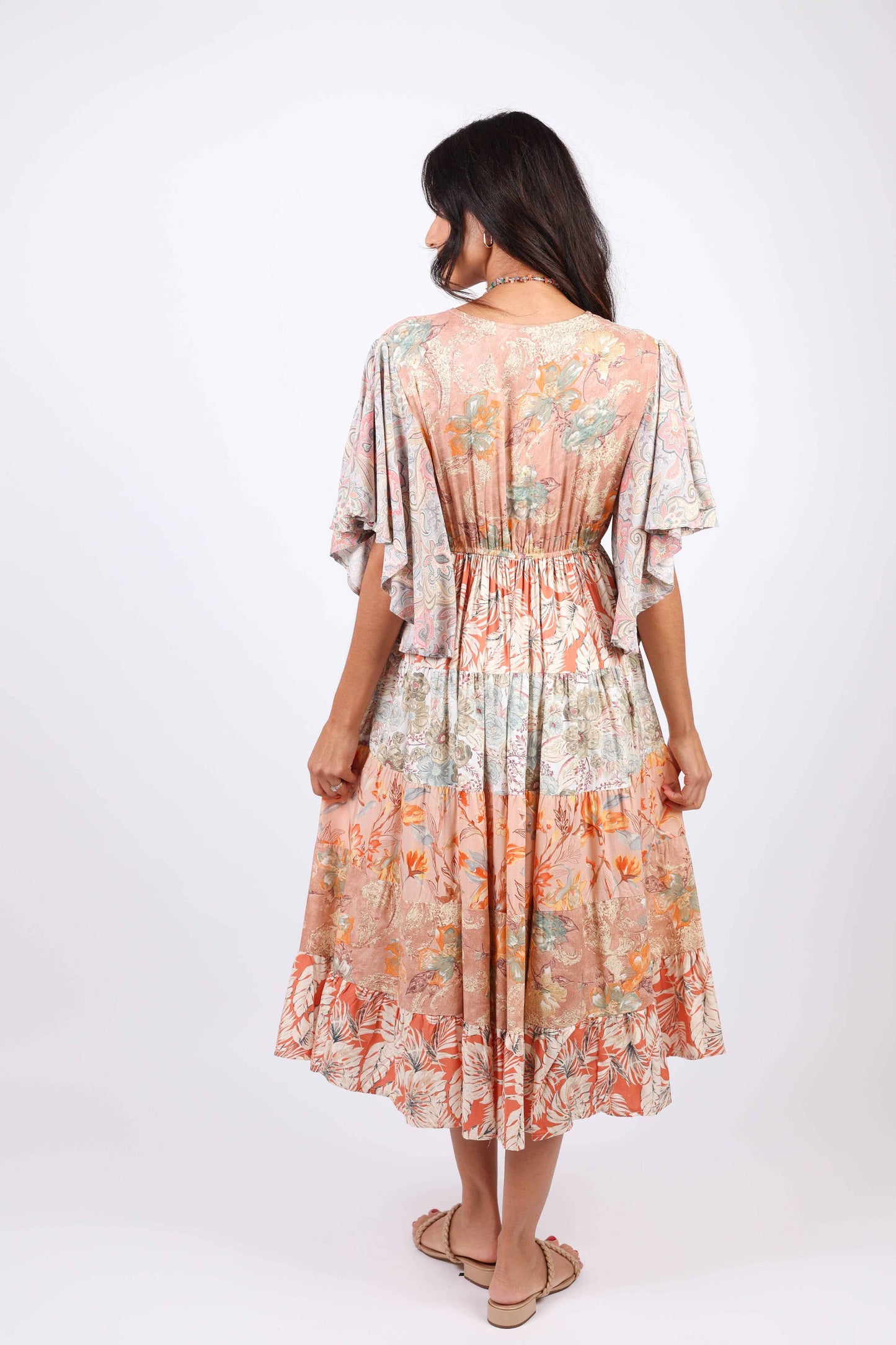 Flutter Sleeve Boho Dress: Daydreamer Blossom Patchwork
