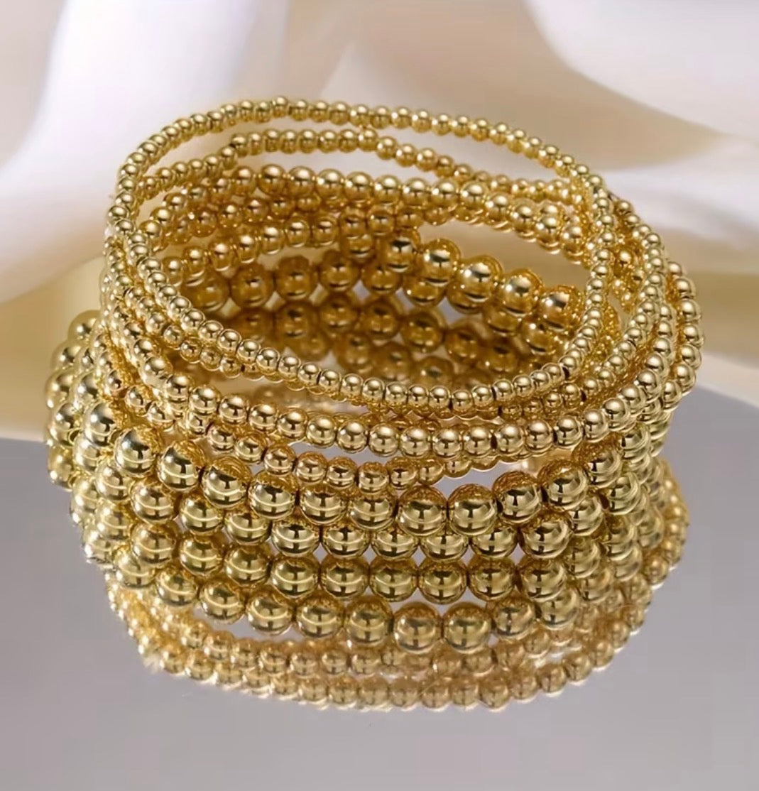 Gold Beaded Bracelet Set of 7