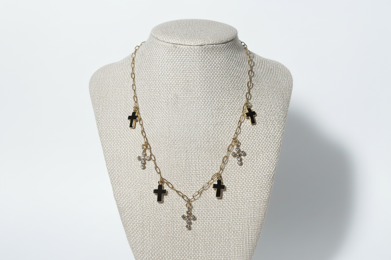 Elegant Cross Charm Gold Necklace