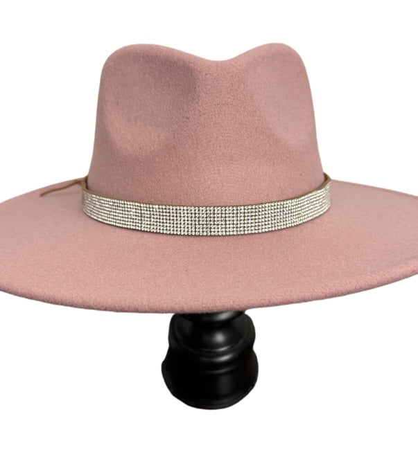 Light Pink Wide Brim Fedora Hat