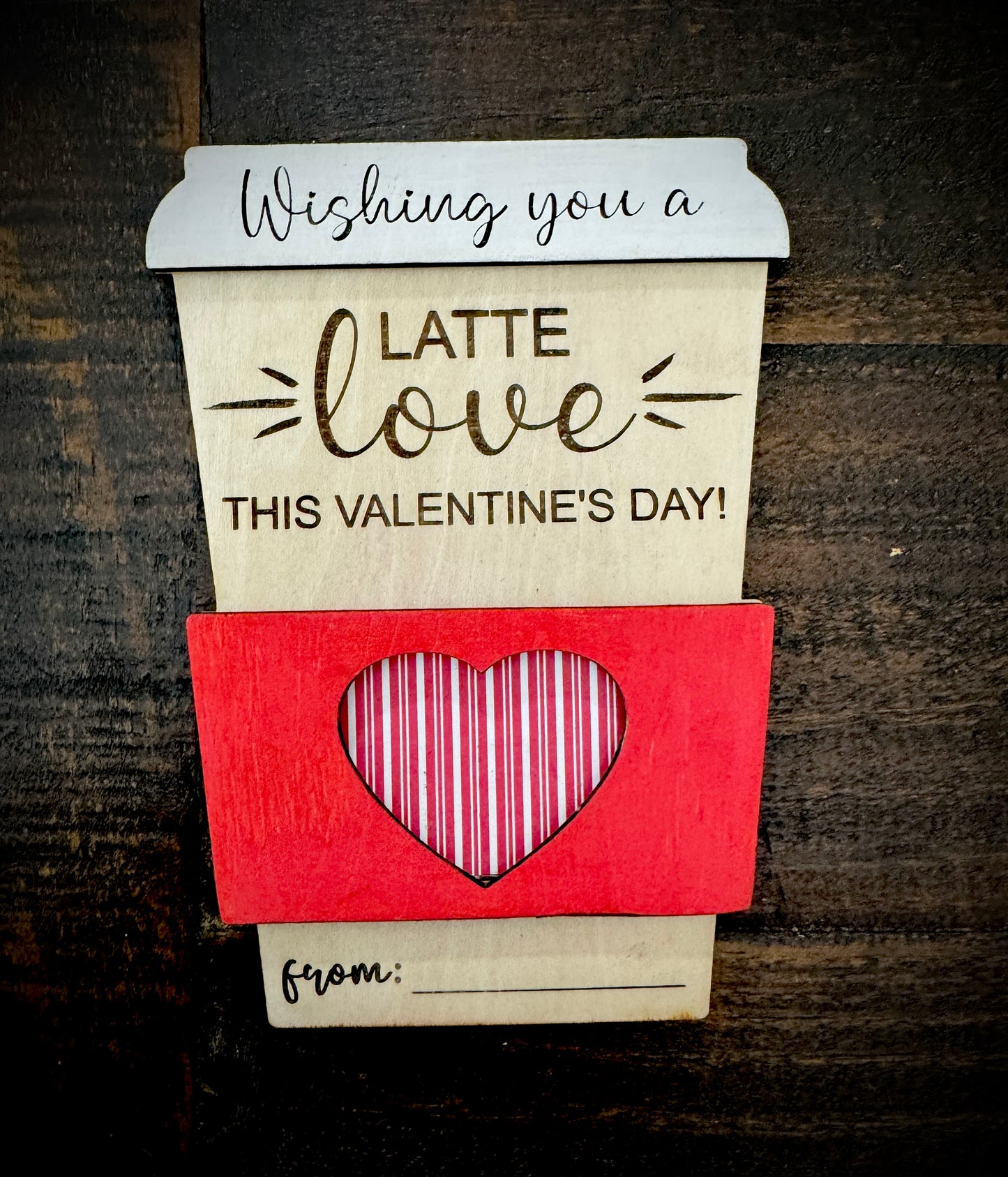 Custom Wood Latte Love Valentine’s Day Gift Card Holder for him Personalized Gift for her Engraved Card for Gift Wood Gift Card Holder