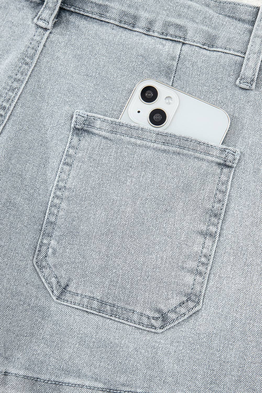 Scalloped Acid Wash High Waist Denim Shorts
