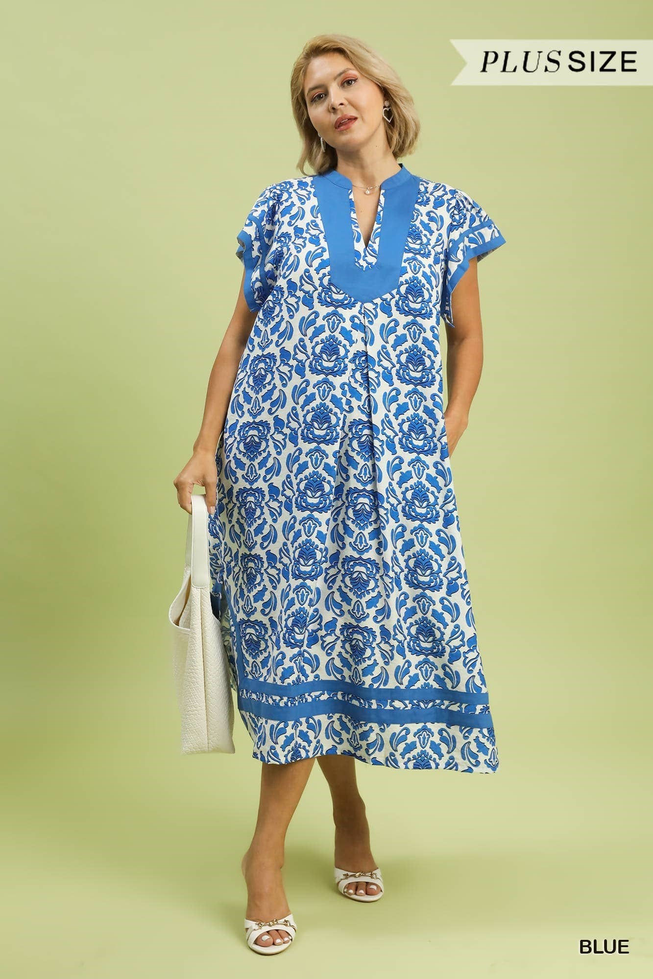 Plus Abstract Two Tone Print Midi Dress