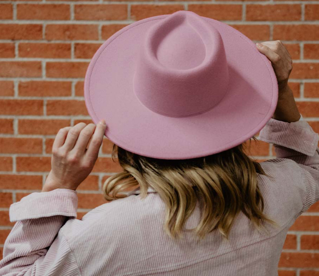 Light Pink Wide Brim Fedora Hat