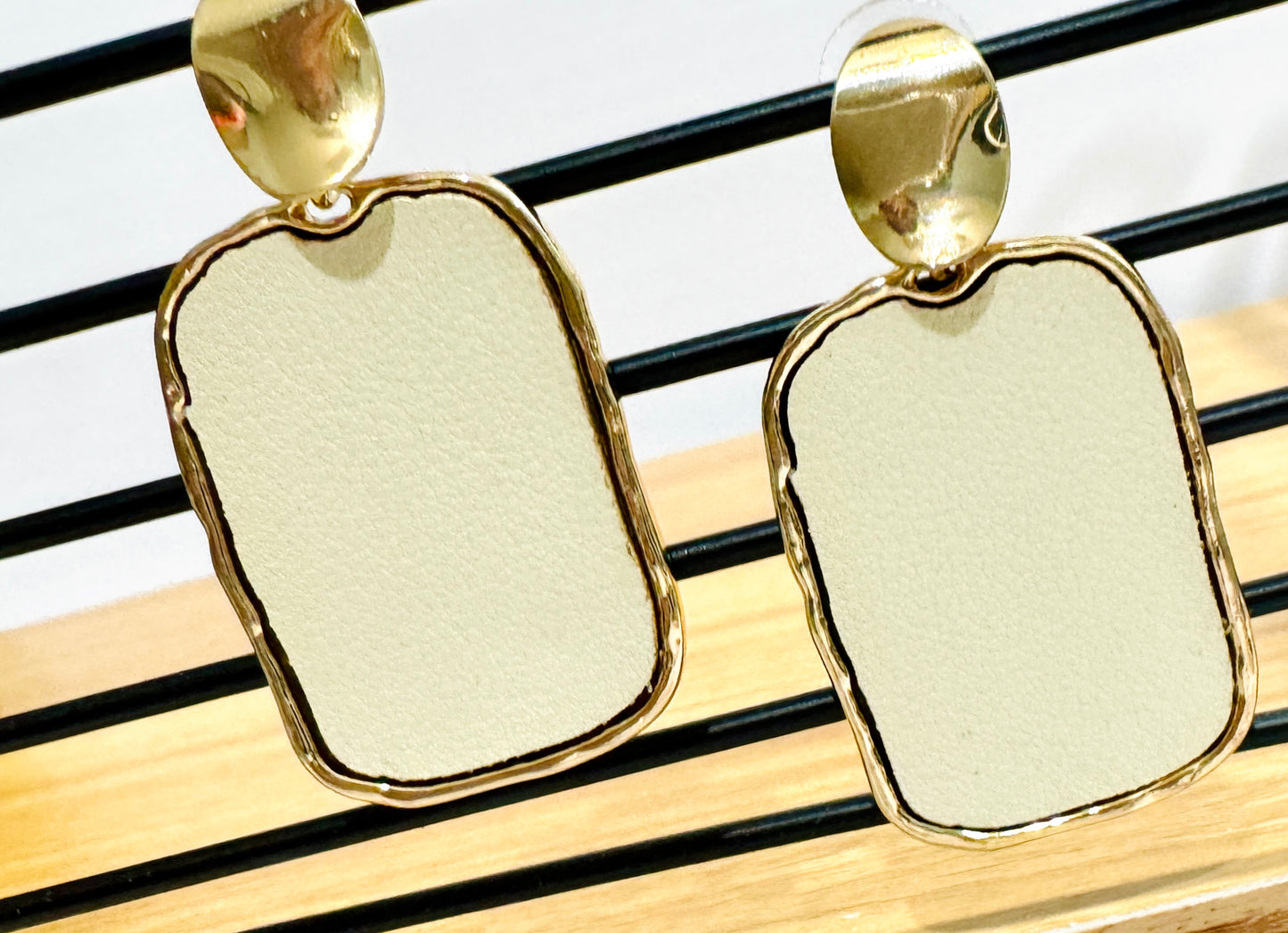 Only In L.A Ivory Faux Leather  Stud Earrings