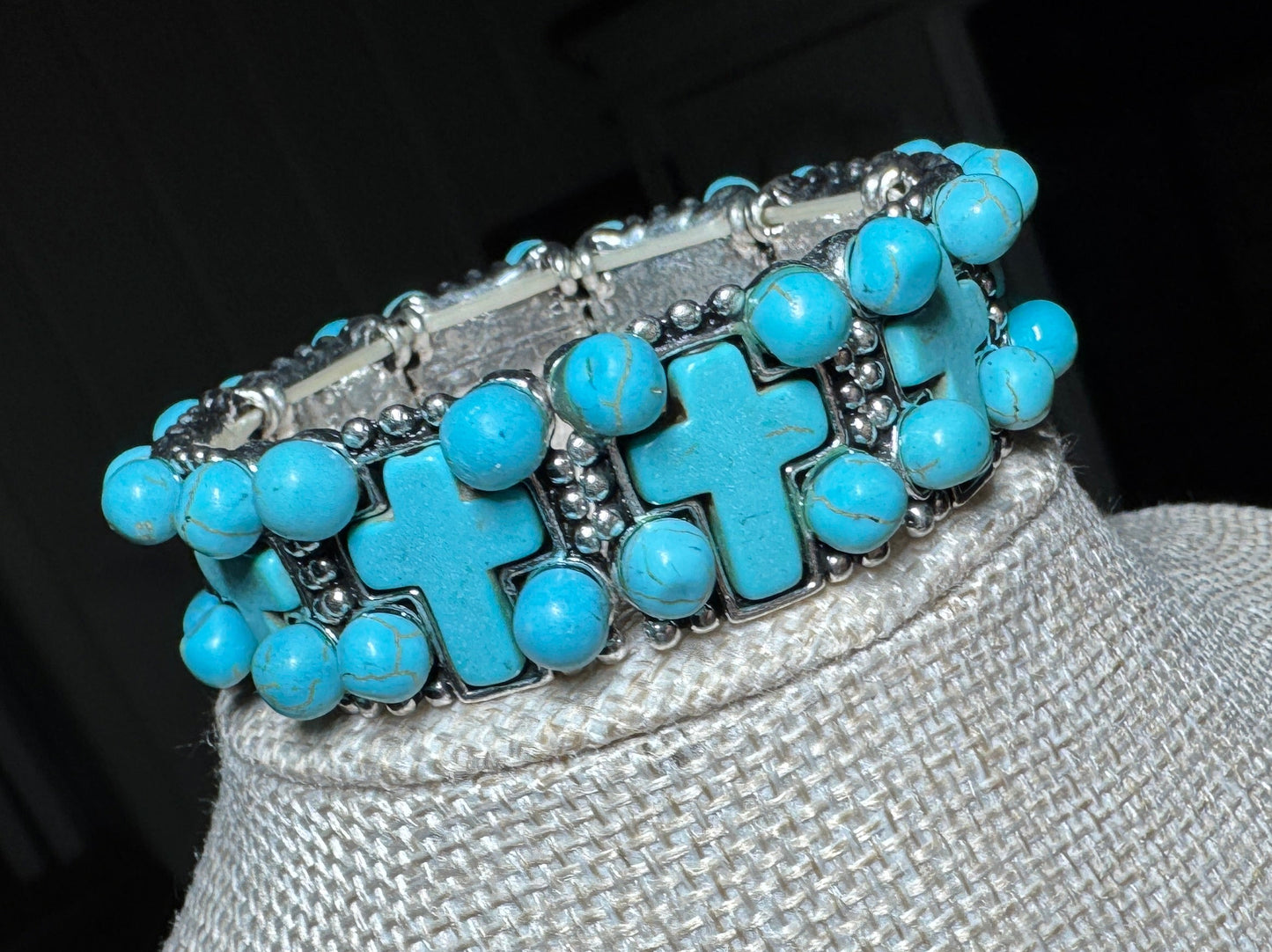 Turquoise Cross & Bead Bracelet