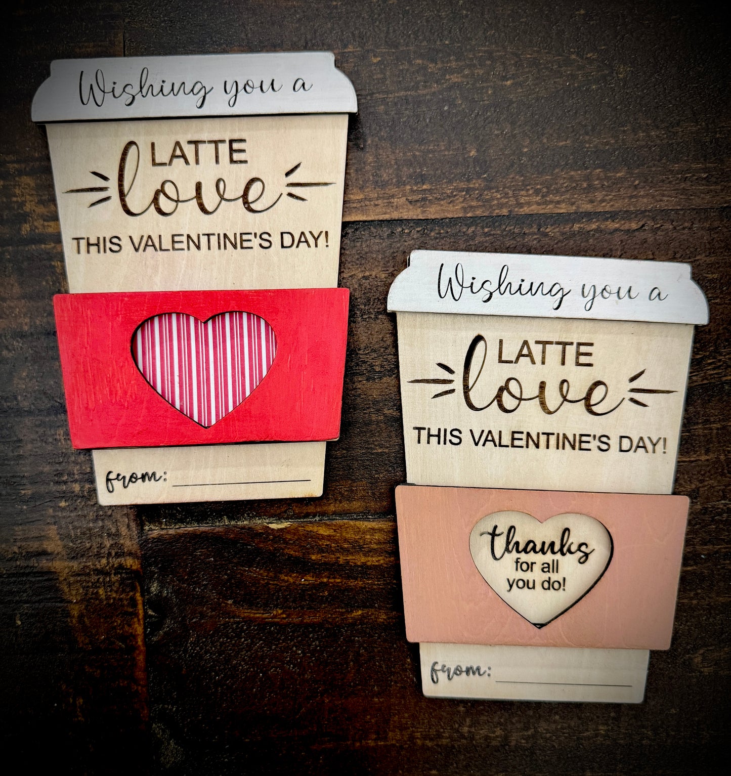 Custom Wood Latte Love Valentine’s Day Gift Card Holder for him Personalized Gift for her Engraved Card for Gift Wood Gift Card Holder