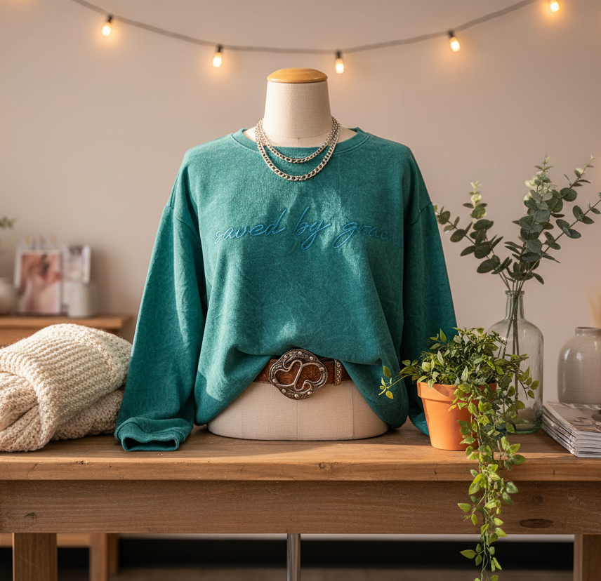 Saved by grace Embroidery Mineral Wash Sweatshirt | S-XL