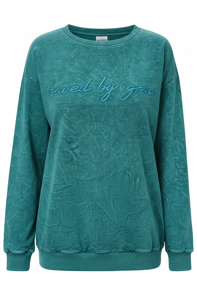 Saved by grace Embroidery Mineral Wash Sweatshirt | S-XL