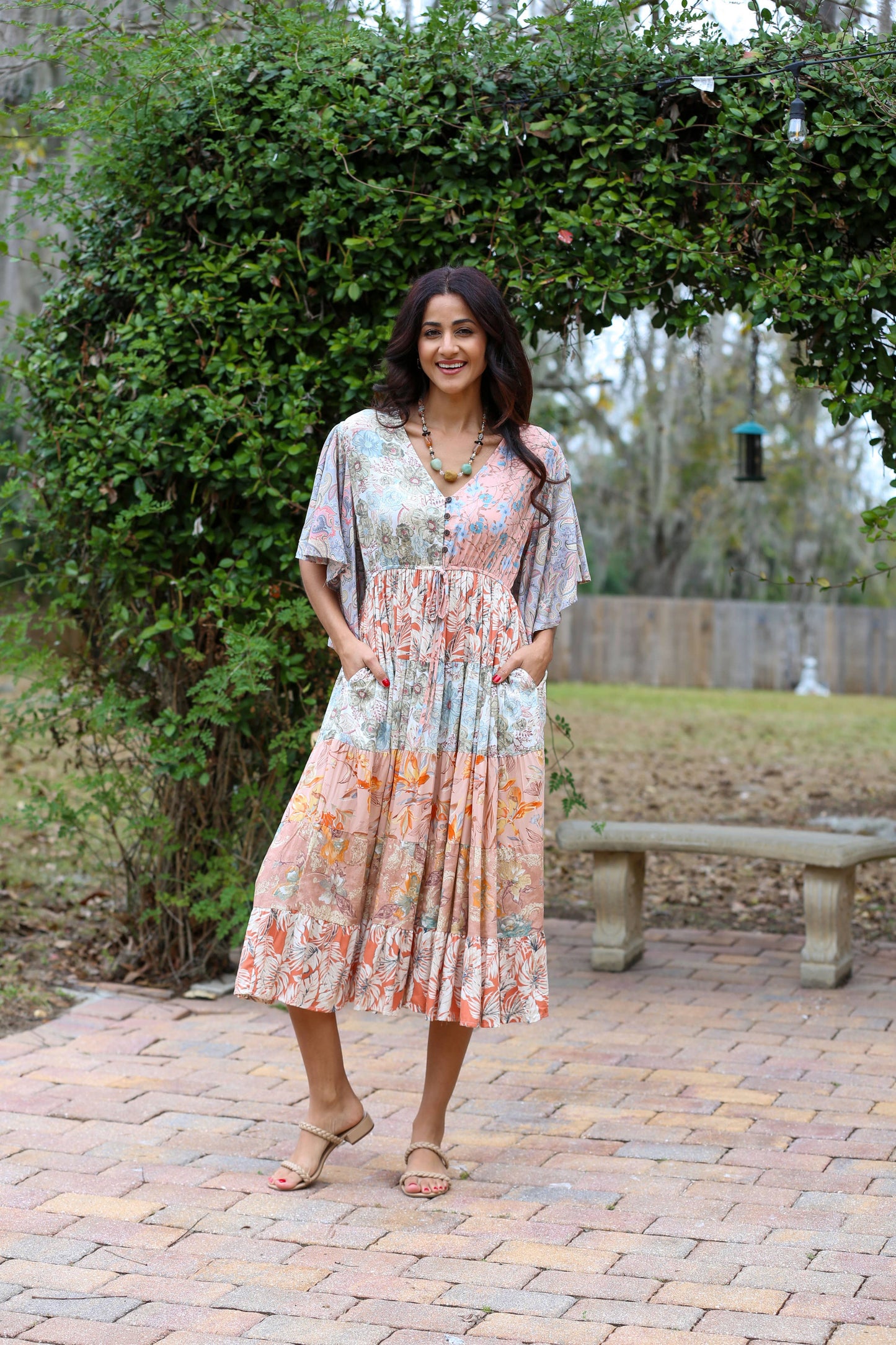 Flutter Sleeve Boho Dress: Daydreamer Blossom Patchwork