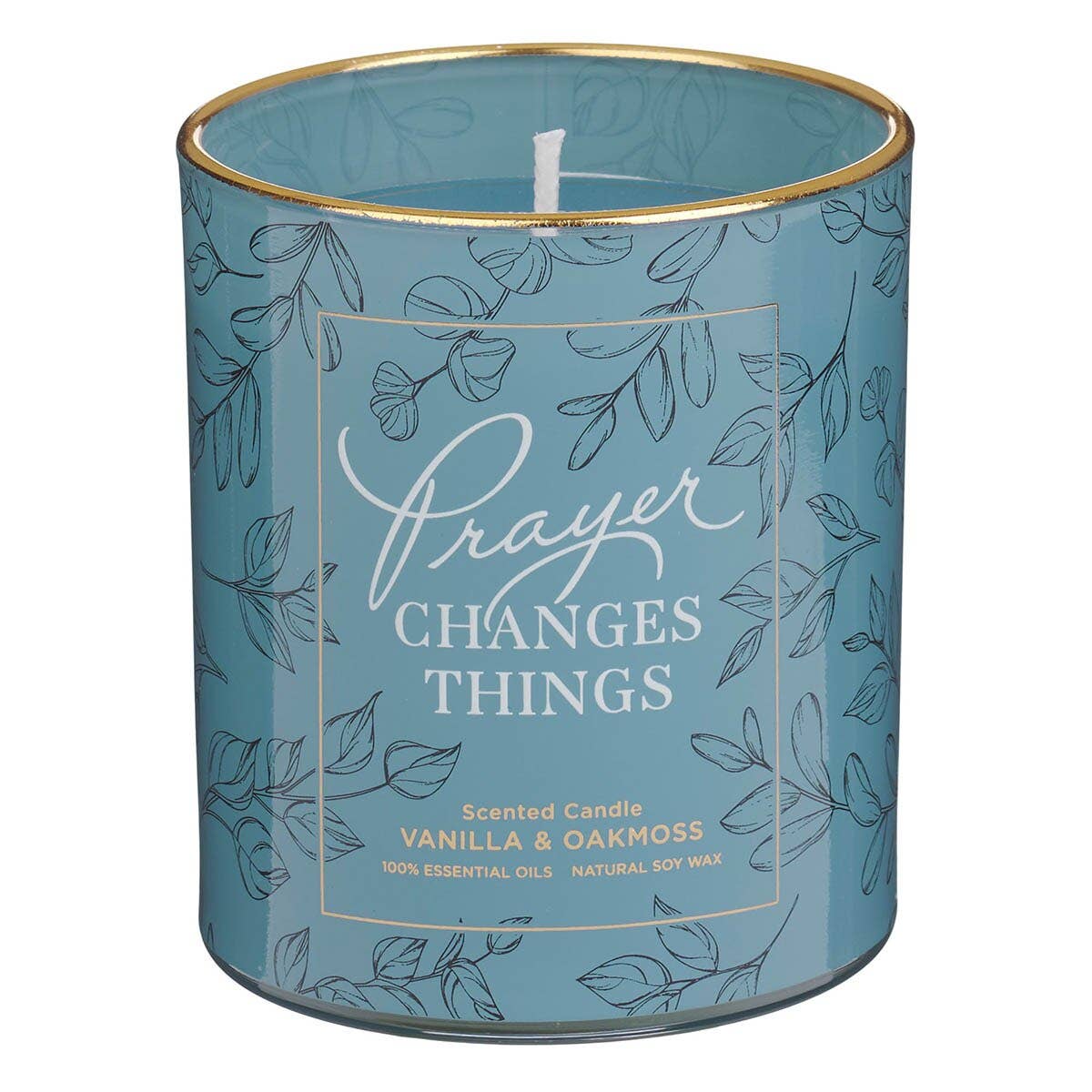 Candle Glass With Duster Blue Prayer Changes Things