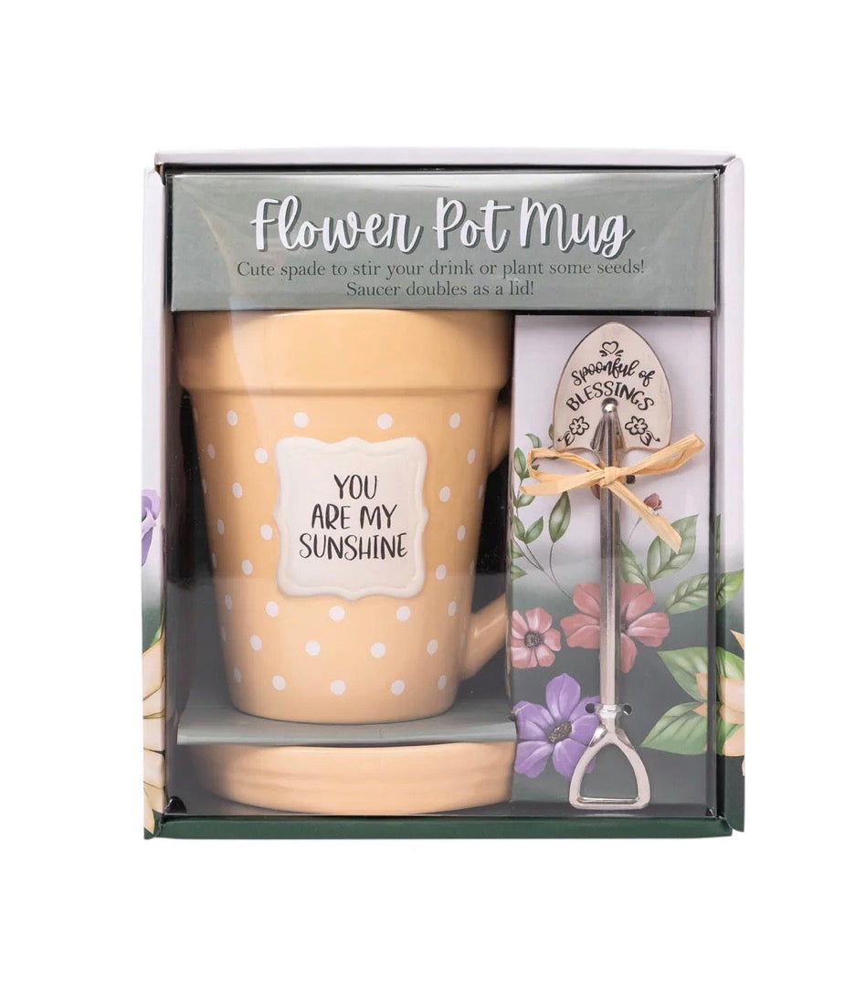 Flower Pot Mug “You are my Sunshine’ with saucer and spoon
