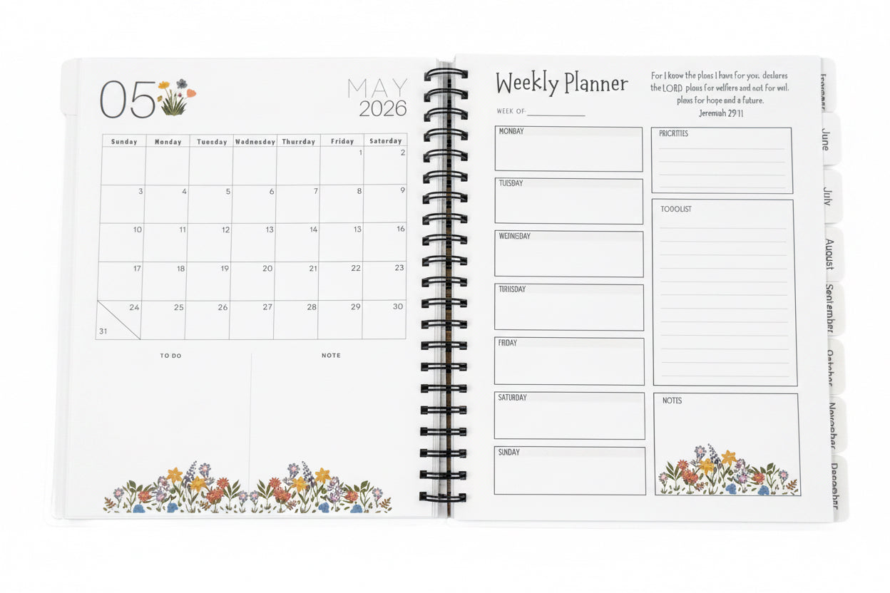 Personalized Christian Planner, Yearly, Monthly, Weekly, Daily Agenda
‘Plan with Purpose’ Monthly Planner