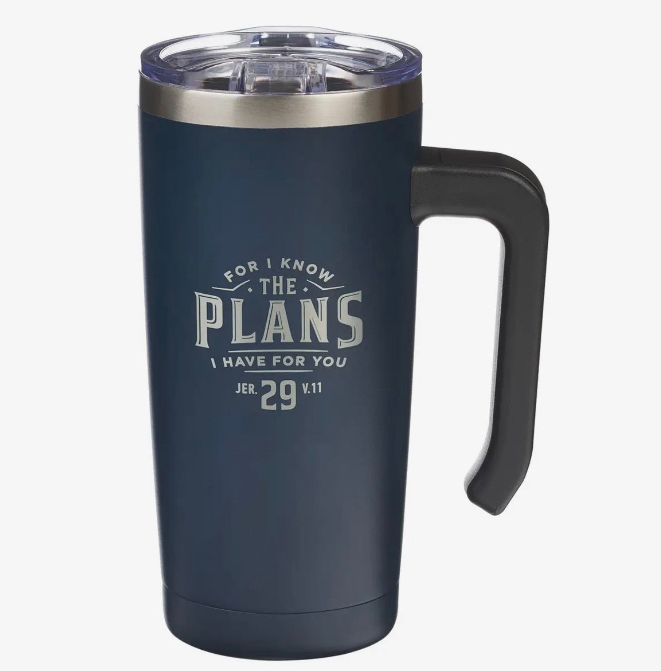 Tumbler Navy Stainless Steel with handle - For I Know the Plans Jer. 29:11