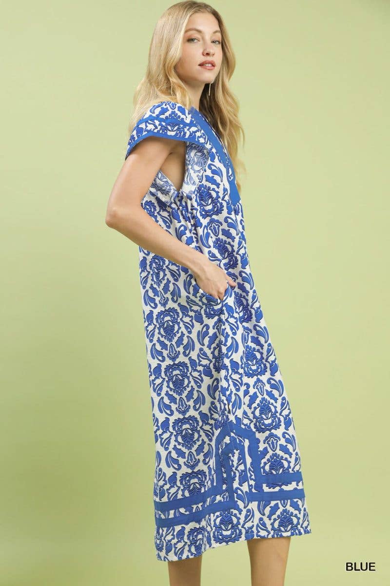 Abstract Two Tone Print Midi Dress