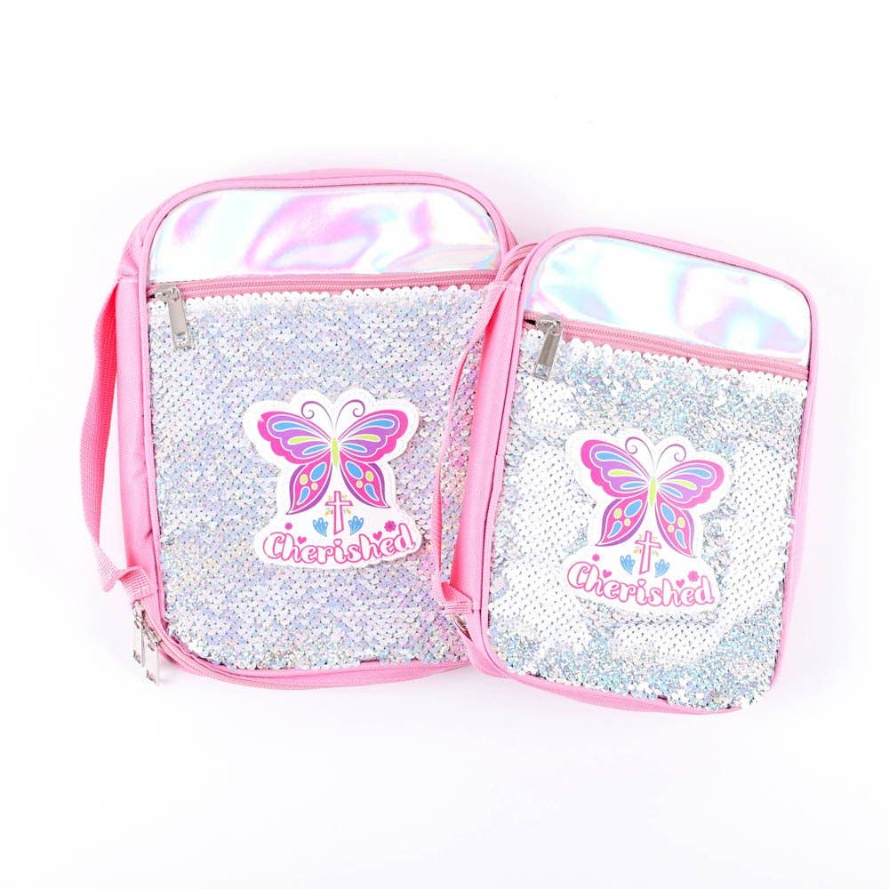 Canvas Bible Cover with Reversible Sequins - Cherished - M