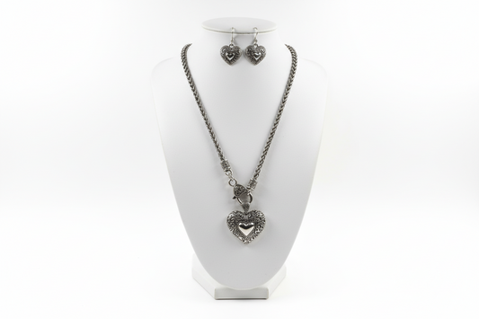 Silver-Tone Interlocking Heart Necklace & Earrings Set