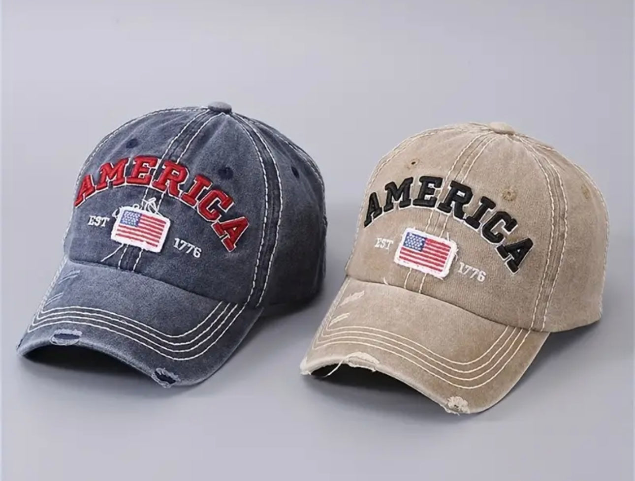 American Flag Embroidered Distressed and Adjustable Baseball Cap for Men or Women
