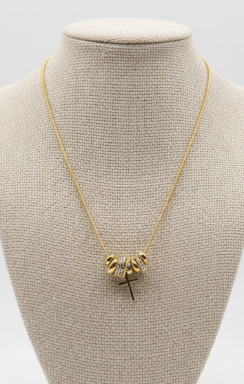 Gold‑Dipped Ringlet & Cross Necklace — Crystal‑Studded Accents