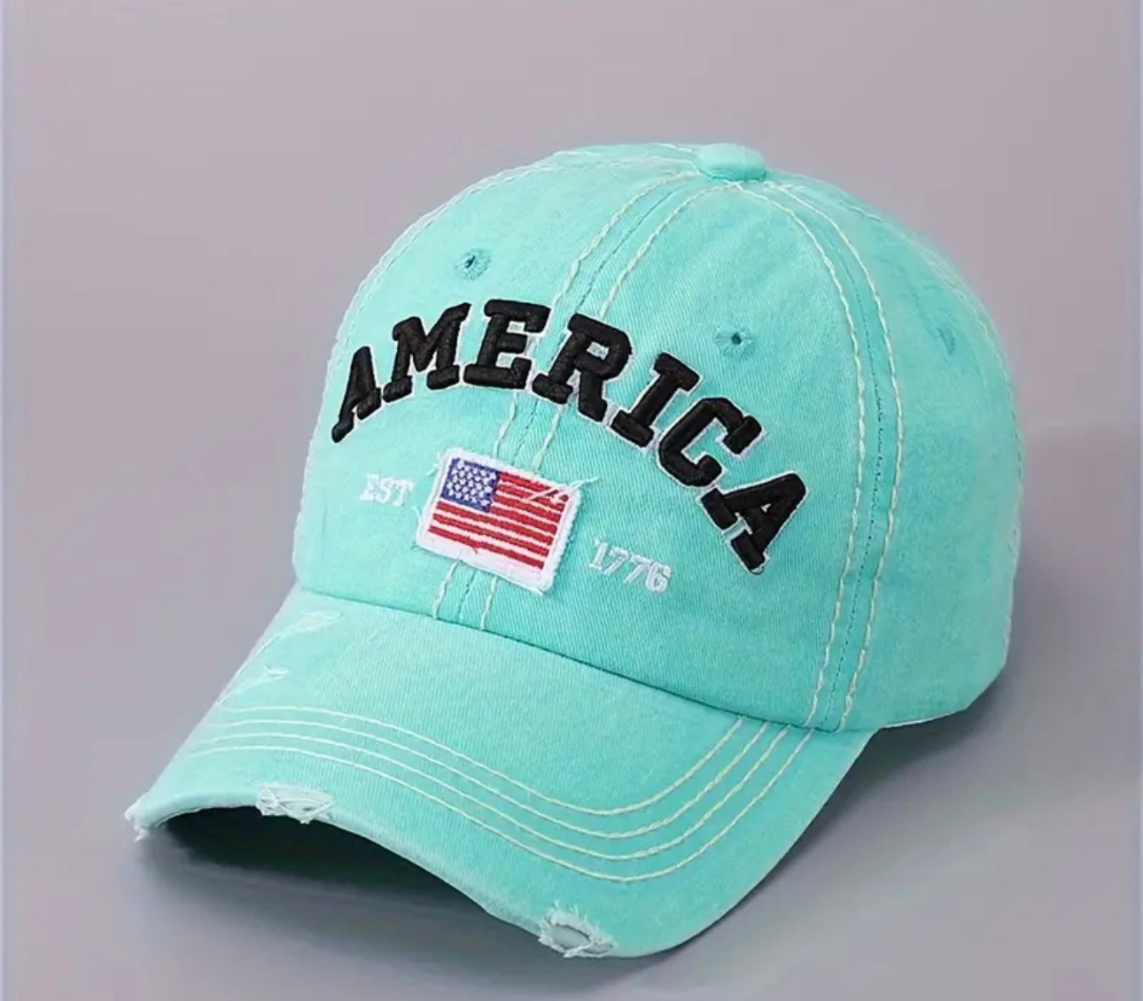 American Flag Embroidered Distressed and Adjustable Baseball Cap for Men or Women