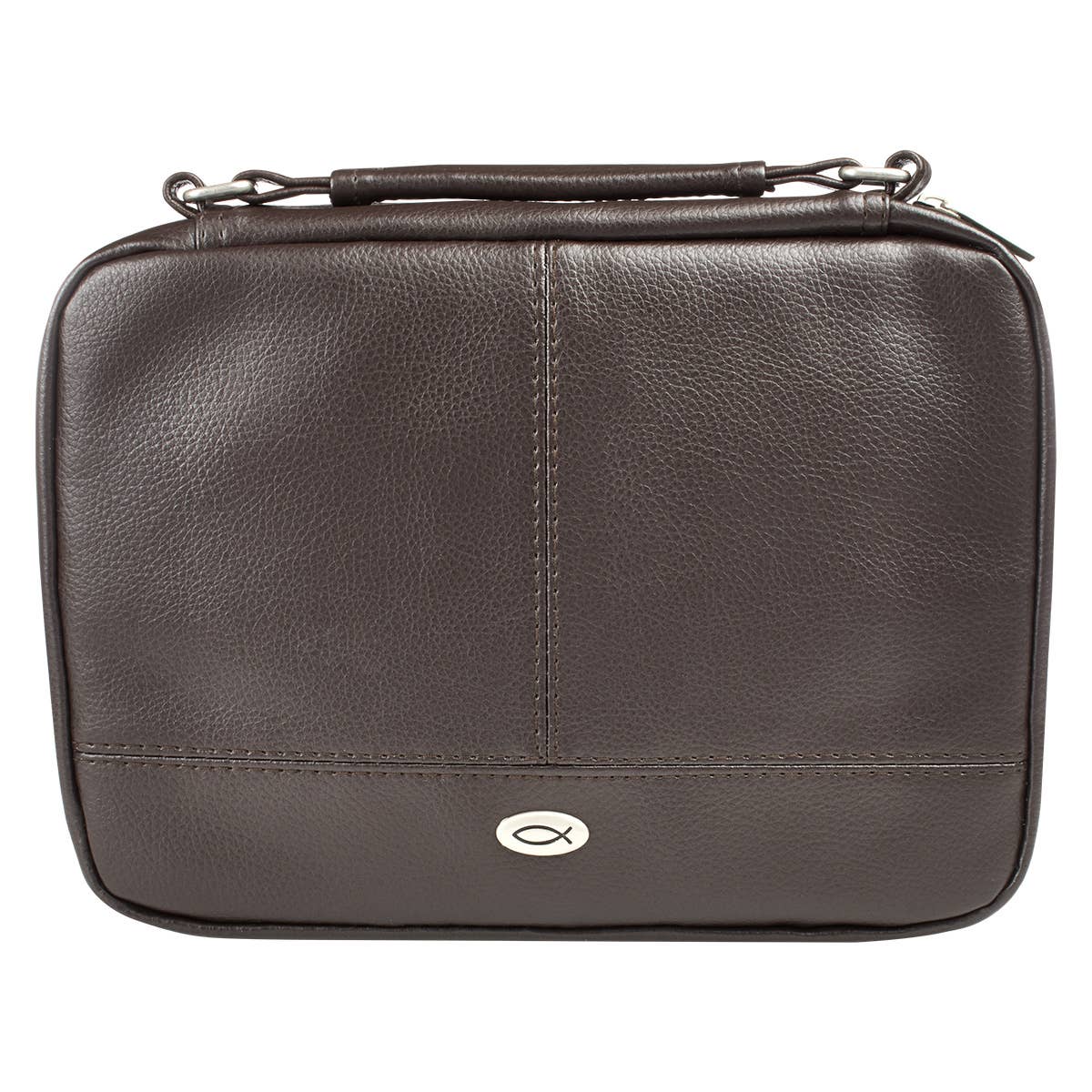 Bible Cover Organizer Two-fold Brown Ichthus Badge