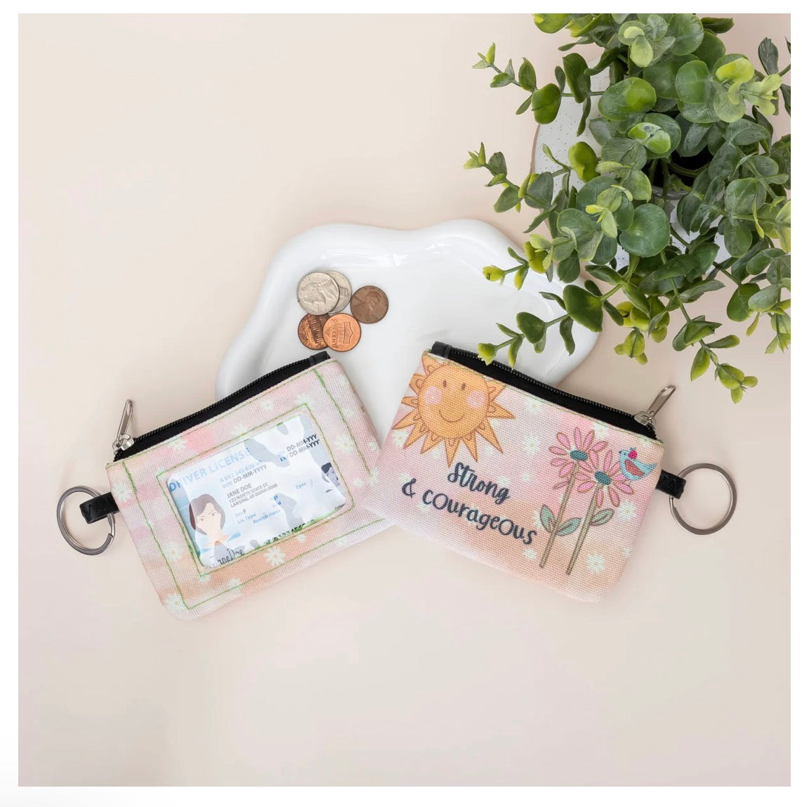 Coin Purse: ID Holder: Keychain: Strong and Courageous