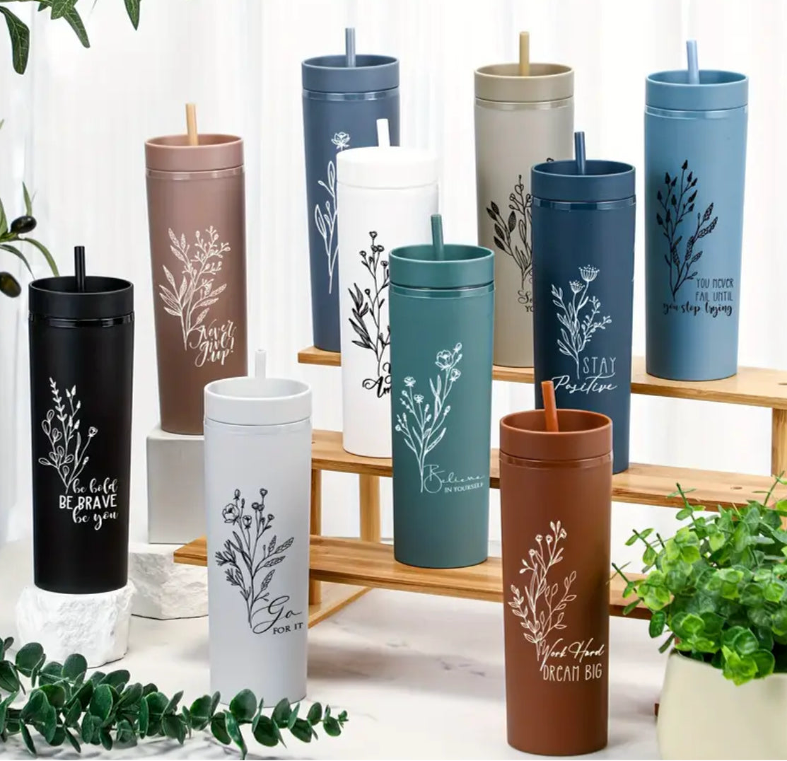 Inspirational Skinny Tumbler with lid and straw