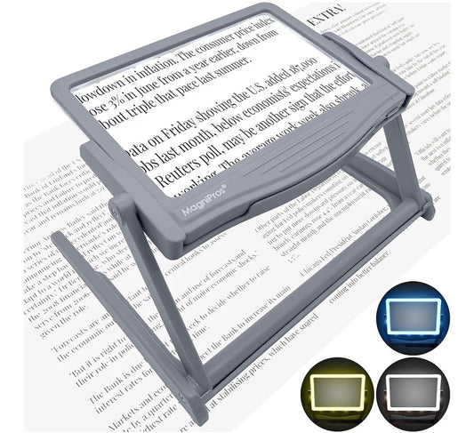 5X Large LED Full Page Magnifying Glass w/Collapsible Hands-Free Stand