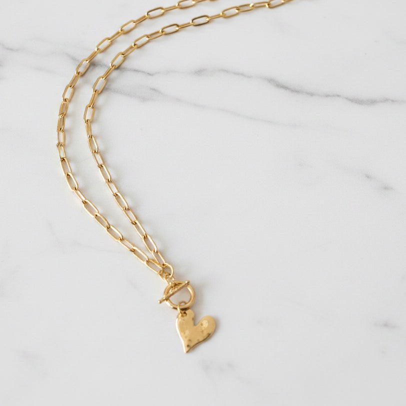 Heart Chain Link Necklace w/ Toggle Clasps