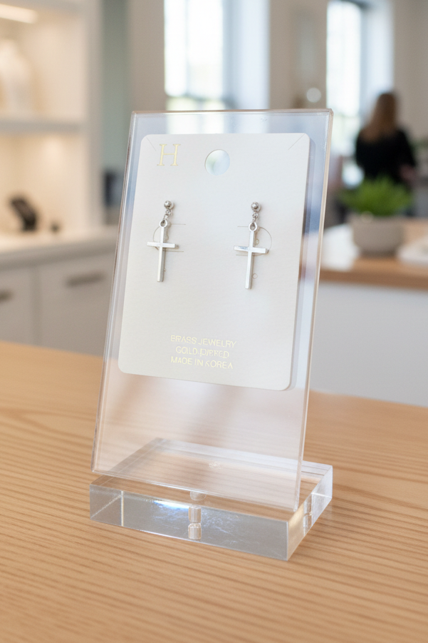 Silver Cross Dangle Earring