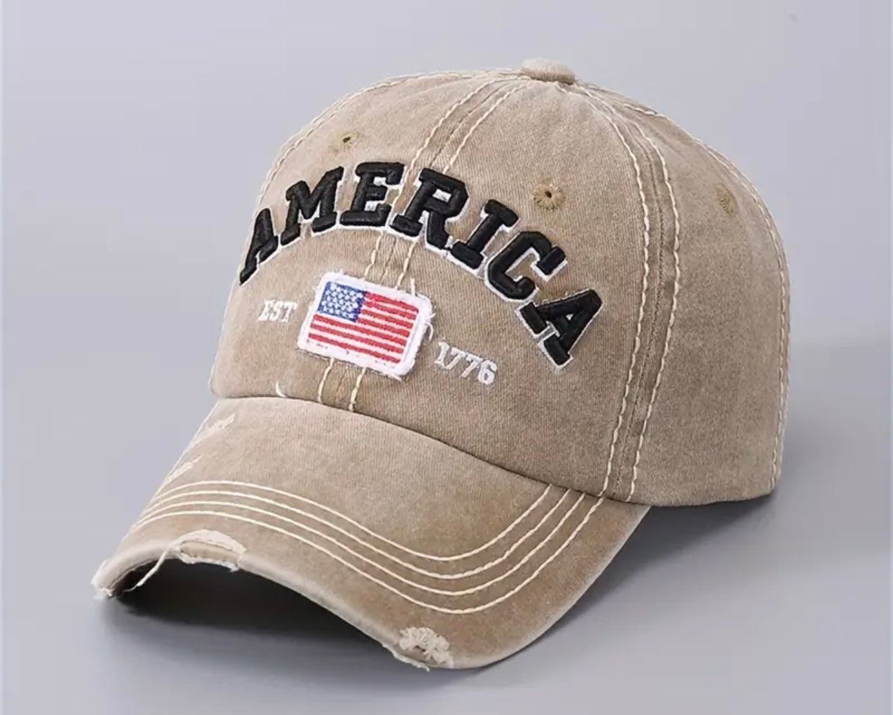 American Flag Embroidered Distressed and Adjustable Baseball Cap for Men or Women