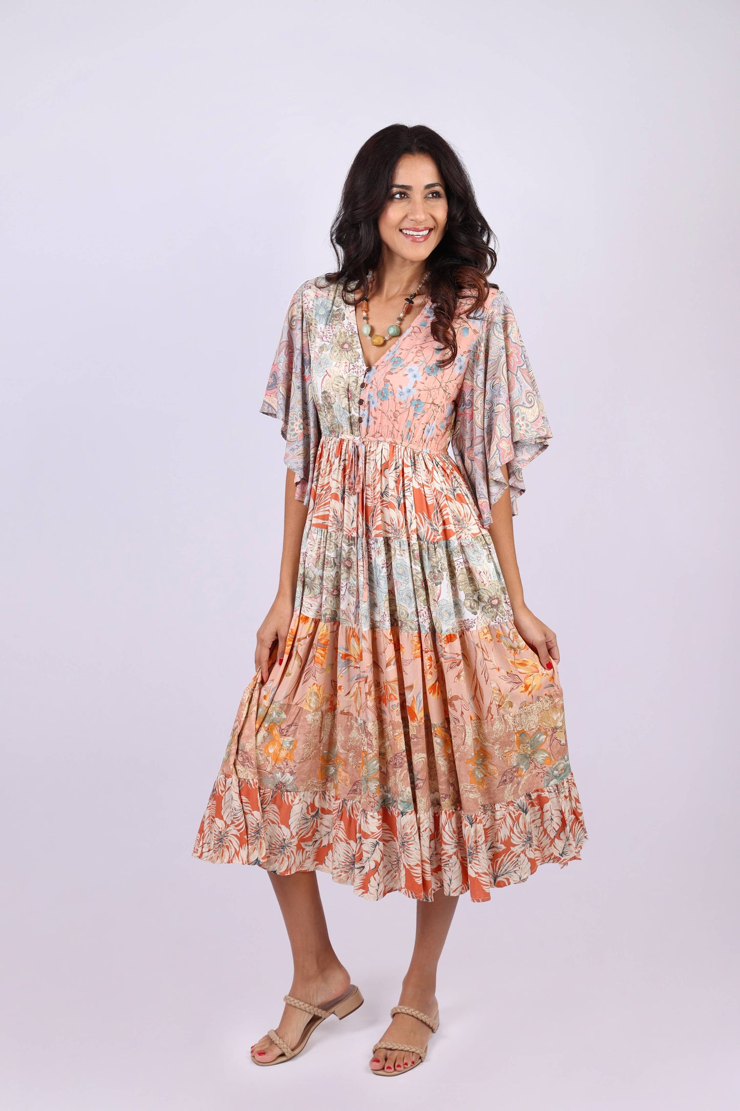 Flutter Sleeve Boho Dress: Daydreamer Blossom Patchwork